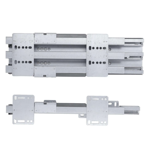 Bottom Mount Heavy Duty Drawer Slide With Pull Out Function for kitchen cabinets, showing steel rails, screws, and installation parts.