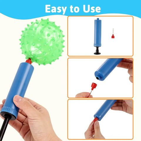 12 Pack Bouncy Ball Knobby Massage Ball, 5" Spiky Sensory Toy for Kids & Adults with pump and hands assembling it