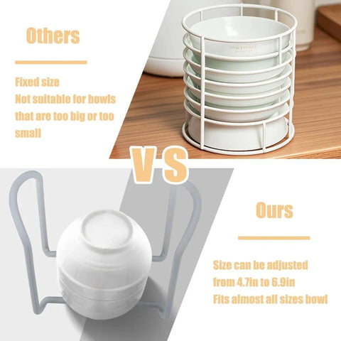 Comparison of fixed-size bowl rack and adjustable 2 Pcs Bowl Rack for Kitchen Cutlery, Retractable Plastic Dish Rack.
