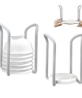 2 Pcs Bowl Rack for Kitchen Cutlery showing stacked bowls and retractable plastic dish rack, ideal for small plates organizing.