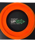 Top view of orange Bowling Ball Sanding Pad Holder for Surface Shaping and Consistent Reaction on black background.