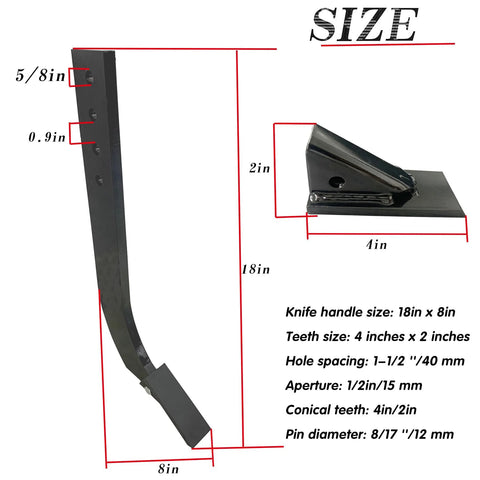 Five Piece Box Blade Shank Kit With Four Hole Box Scraper Shanks And An 18 Inch Scarifier Ripper Shank size diagram