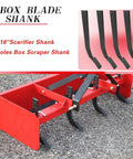 Five Piece Box Blade Shank Kit With Four Hole Box Scraper Shanks And An 18 Inch Scarifier Ripper Shank shown on gravel