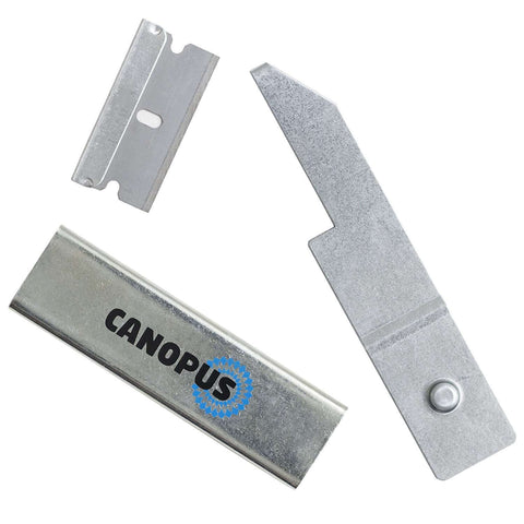 Heavy Duty Double Sided Hook And Loop Tape Pack With Clear Reclosable Fasteners 0.75 Inch Circle Discs 16 Pieces Includes Box Cutter And Razor Replacements Made In USA, includes metal box cutter and razor blade replacements.