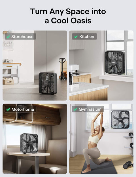 Go To Box Fan For Bedroom And Living Areas With 3 Speed Settings And 2295 CFM Airflow, Lightweight 5 Blade Design in different settings