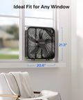Go To Box Fan For Bedroom And Living Areas With 3 Speed Settings And 2295 CFM Airflow installed in window, lightweight design.
