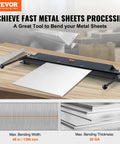 Box and Pan Brake 48 Inch Sheet Metal Bender for 0 to 130 Degree Bends with 0.31 Inch Blade on worktable