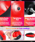 Boxing Speed Ball With 8mm Screw Mount And Replaceable Sandbag showing construction details and inflation instructions