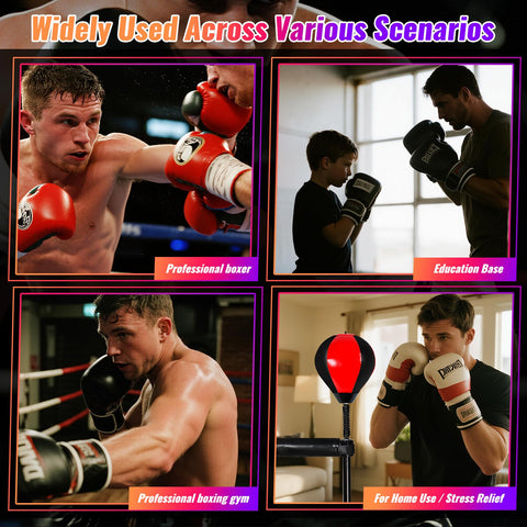 Boxing Speed Ball With 8mm Screw Mount and Replaceable Sandbag in diverse training scenarios, including boxing and home use.