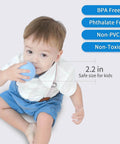 Toddler with blue play ball, showcases the size and non-toxic features, part of the Ball Pit Balls for Kids, Plastic Play Balls Blue Balls for Ball Pits.