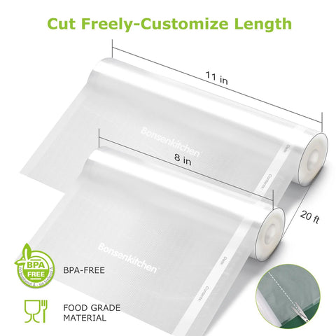 Commercial grade BPA free vacuum sealer bag rolls six pack includes three 11x20 inch rolls and three 8x20 inch rolls