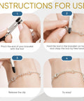 Instructions on using Bracelet Fastener Helper Tool For Easy On Jewelry Clasp Clip For Bracelets Necklaces And Watches Portable Metal Silver Life Saver No Slip Grip And User Friendly Design.