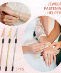 3-Piece Bracelet Clasp Helper Tools Set For Easy Jewelry Fasteners, Stainless Steel Clips For Women demonstrating use.