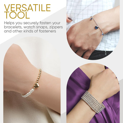 Bracelet Fastener Helper Tool For Easy On Jewelry Clasp Clip For Bracelets Necklaces And Watches Portable Metal Silver Life Saver No Slip Grip And User Friendly Design aiding various bracelets.