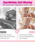 Before and after using the Two Pack Bracelet Helper Tool Set No Fuss Clasp Helper For Easy One Handed Fastening With Lobster Clasps Jewelry Fasteners.