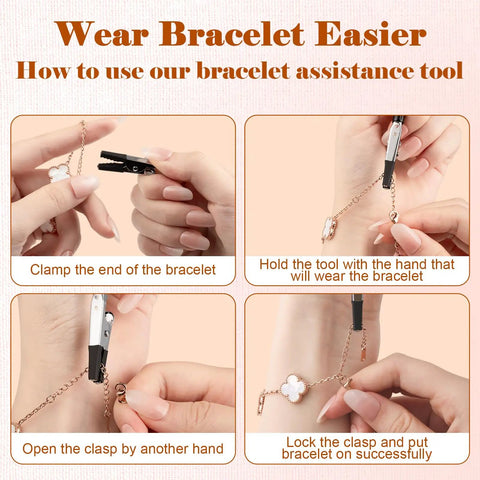 Step-by-step use of Two Pack Bracelet Helper Tools For Easy One Handed Jewelry On And Off Portable Clip And Hook Fasteners