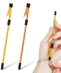 Two Pack Bracelet Helper Tool Set With Non Slip Tips For One Handed Clasping Easy To Put On Yourself Jewelry Fastener For Necklace And Bracelet Great For Arthritis And Elderly Prevent Manicure Breakage with gold and rose gold clamps and a hand demonstrating its use on a bracelet.