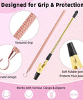 Image showing rose-gold hook and gold clip with rubber guard from Two Pack Bracelet Helper Tool Set No Fuss Clasp Helper For Easy One Handed Fastening With Lobster Clasps Jewelry Fasteners Perfect For Bracelets Necklaces Zippers And Crafts.