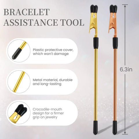 Two Pack Bracelet Helper Tool Set With Non Slip Tips For One Handed Clasping Easy To Put On Yourself Jewelry Fastener For Necklace And Bracelet Great For Arthritis And Elderly Prevent Manicure Breakage, two metal tools with black silicone grips and crocodile-mouth design, 6.3 inches
