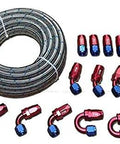 Three Eighth Inch Stainless Steel Braided Fuel Line Hose E85 Compatible Swivel Fittings Kit With Six AN Adapters 30 Feet Black