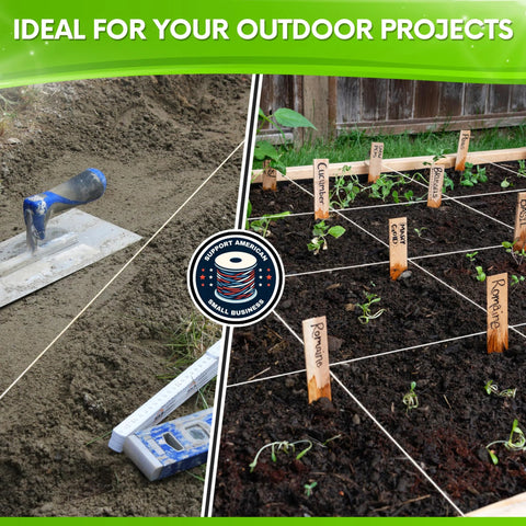 Braided Nylon Twine For Gardening And Plant Support installed in a garden for plant ties and binders, showing heavy duty size 18 string.