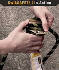Hands adjusting Premium Braided Rope Vertical Lifeline Kit With ANSI OSHA Rope Grab Snap Hook Shock Absorber for safety