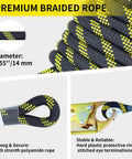 Close-up of Pro Grade 50Ft Vertical Lifeline Kit for Fall Protection with 0.55 inch polyamide safety rope and steel snap hooks.