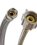 Toilet Connector Braided Stainless Steel 12 Inch Flexible Water Supply Line Three Eighths Inch Female Compression To Seven Eighths Inch Female Ballcock Thread Heavy Duty Nuts Does Not Kink Or Crease For Easy Toilet Installation close-up view
