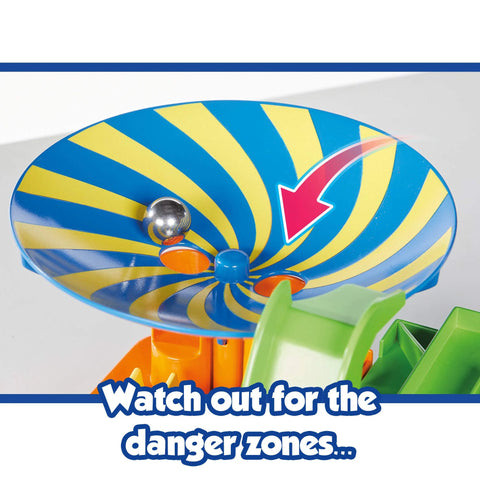 Two Brainteaser Marble Maze Challenges For Ages 5 to 9 Standard Edition with obstacle board funnel section and marble.