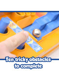 Two Brainteaser Marble Maze Challenges For Ages 5 to 9 standard edition obstacle board with turn knobs and push buttons close-up