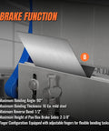 40 Inch Three In One Pan And Box Brake With Slip Roll Shear And Bending Functions For Sheet Metal 20 Gauge Mild Steel Heavy Duty Metalworking And Fabrication Roller And Bender Model MMCB4020 showing brake function with 90 degree bending angle for metal sheets.
