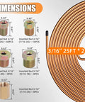 Three Sixteenth Inch Brake Line Repair Kit Pro Grade With Double And Single Flaring Tool Two Twenty Five Foot Lines, dimensions chart.
