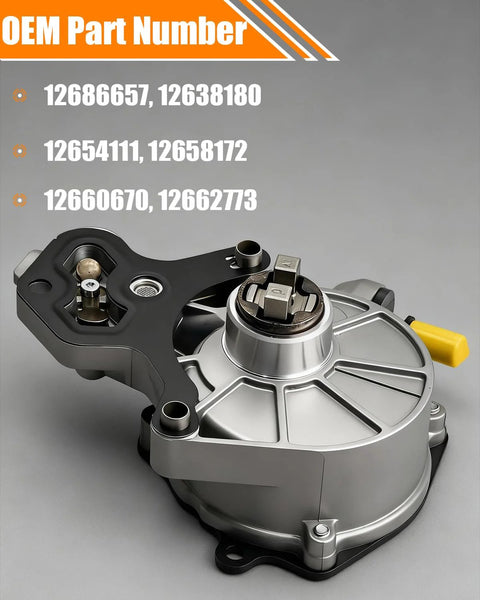 Built To Last Brake Vacuum Pump Replacement OEM 12686657 for Chevy Impala, detailed view of pump with labeled parts.