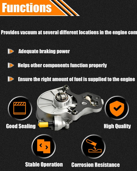 Built To Last Brake Vacuum Pump Replacement OEM 12686657 with diagram of functions and benefits for Chevy Impala 2014-2019.