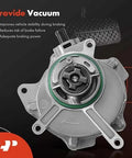 Premium Brake Vacuum Pump APremium For VW And Audi Vehicles with O Ring for Easy Install shown with benefits listed