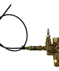 One Half Inch NPT Top Inlet Unloader Pilot Check Valve All In One With 36 Inch Throttle Control Cable For Six Point Five HP Gas Air Compressors And Below 140 To 175 PSI, brass assembly with cable