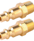 Pair of Brass 1/4 Inch NPT Male Air Hose Quick Connect Adapter Kit With Industrial M Style Couplers And Plugs, Air Compressor