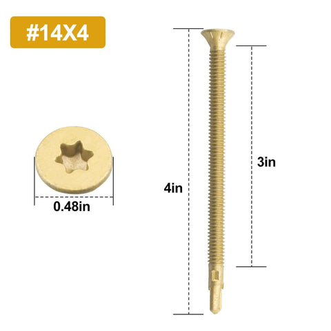 14 x 4 Inch Reamer Tek Torx Star Head Self Drilling Screws With T30 Head Brass