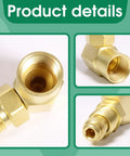 90 Degree CGA 032 Nut NIP 032 Body Argon Welder Connector Elbow in brass, multiple views, for TIG and MIG welders.