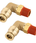 Brass Quick Push To Connect Fittings One Quarter Inch Tube OD To One Eighth Inch NPT Thread 90 Degree Swivel Elbow Union DOT Approved
