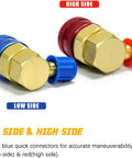 Red and blue Quick Coupler For One Quarter Inch SAE Flare Fittings, Brass Freon R134A Adapter Kit with High Low Manifold Gauge Connector