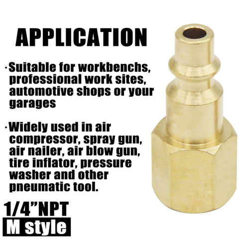 Heavy Duty One Quarter Inch NPT Female Air Plug Quick Connect Fittings, solid brass adapter for air tools and compressors