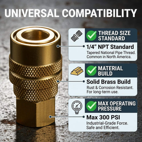 15-Piece Air Compressor Fittings Kit With 1/4 NPT Quick Connects, Solid Brass Connectors, durable copper close-up view