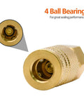 Close-up of 10 Pack 1/4-Inch Brass Female Industrial Couplers Quick Connectors showing 4 ball bearing design for air hose fittings.
