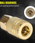 Close-up of 20 Pack One Quarter Inch Brass Female Industrial Couplers Bulk Kit For Air Hoses And Quick Connects, 300 PSI Max.