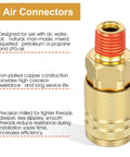 12 Piece 1/4 Inch Brass Male Industrial Coupler Kit For Air Hoses And Compressors showing a close-up of a brass coupler with threaded design.