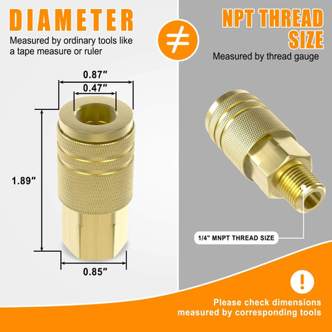 26 Piece Air Coupler And Plug Kit With One Quarter Inch NPT Quick Connect Fittings For Air Hose And Compressor Accessories brass coupler front view