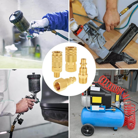 Brass 1/4 Inch NPT Air Coupler Set 5 Pack Quick Connect Fittings For Pneumatic Systems Female Couplers in various uses