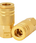 Two Pack One Quarter Inch NPT Female Quick Connect Air Fittings Brass Industrial Couplers With Six Ball Bearings
