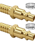 Two Pack Three Eighths Inch Barb To One Quarter Inch Coupling Air Hose Quick Connect Fittings For Industrial Use, brass fittings with clamps